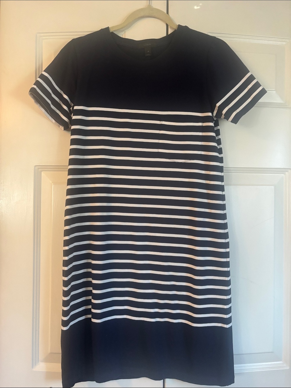 J. Crew Navy and White Striped Short XS Sleeve Shift Dress